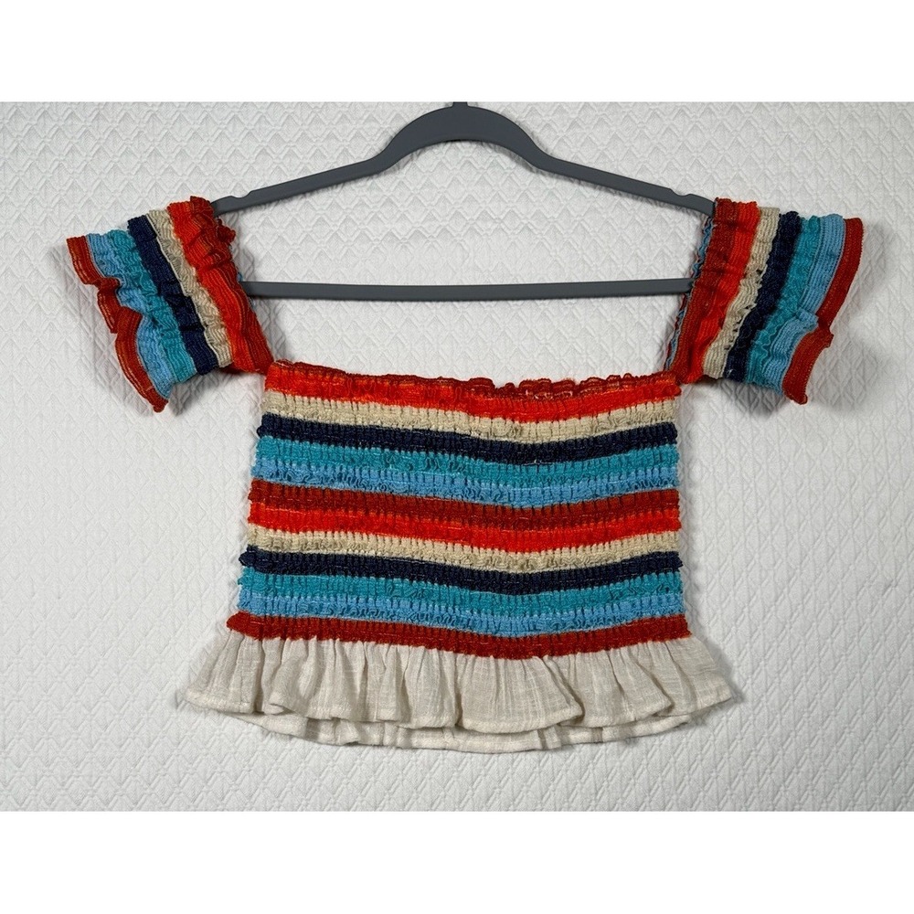 Surf Gypsy Top Womens M Multi Ruffle Off Shoulder Crop Top Boho Milkmade Gypsy
